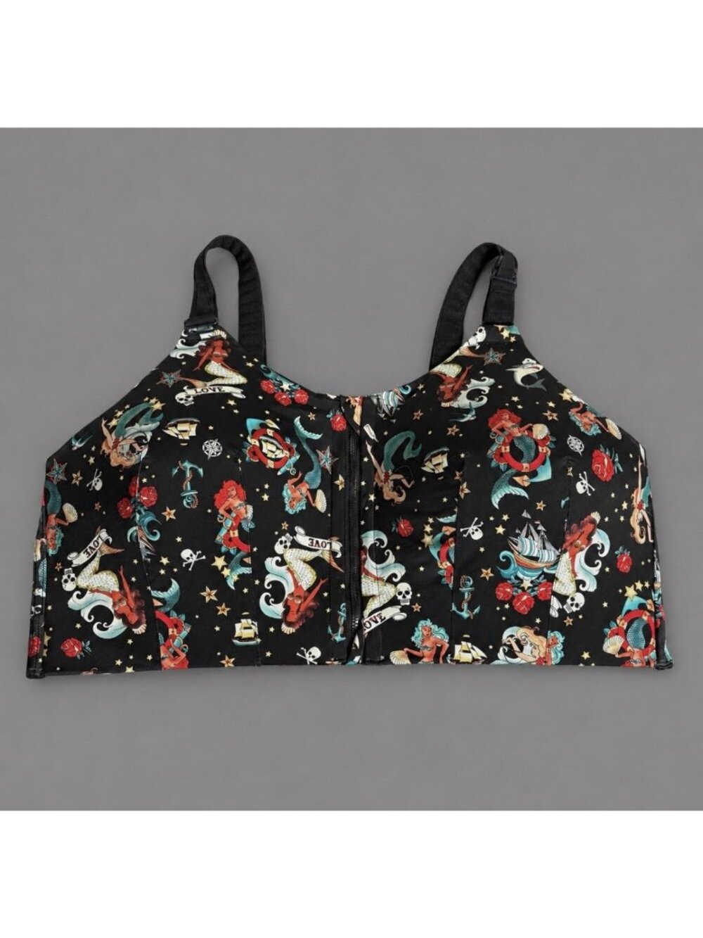 TORRID Plus Size 42C Wire-Free High-Impact Zip-Front Sports Bra Pinup Mermaid